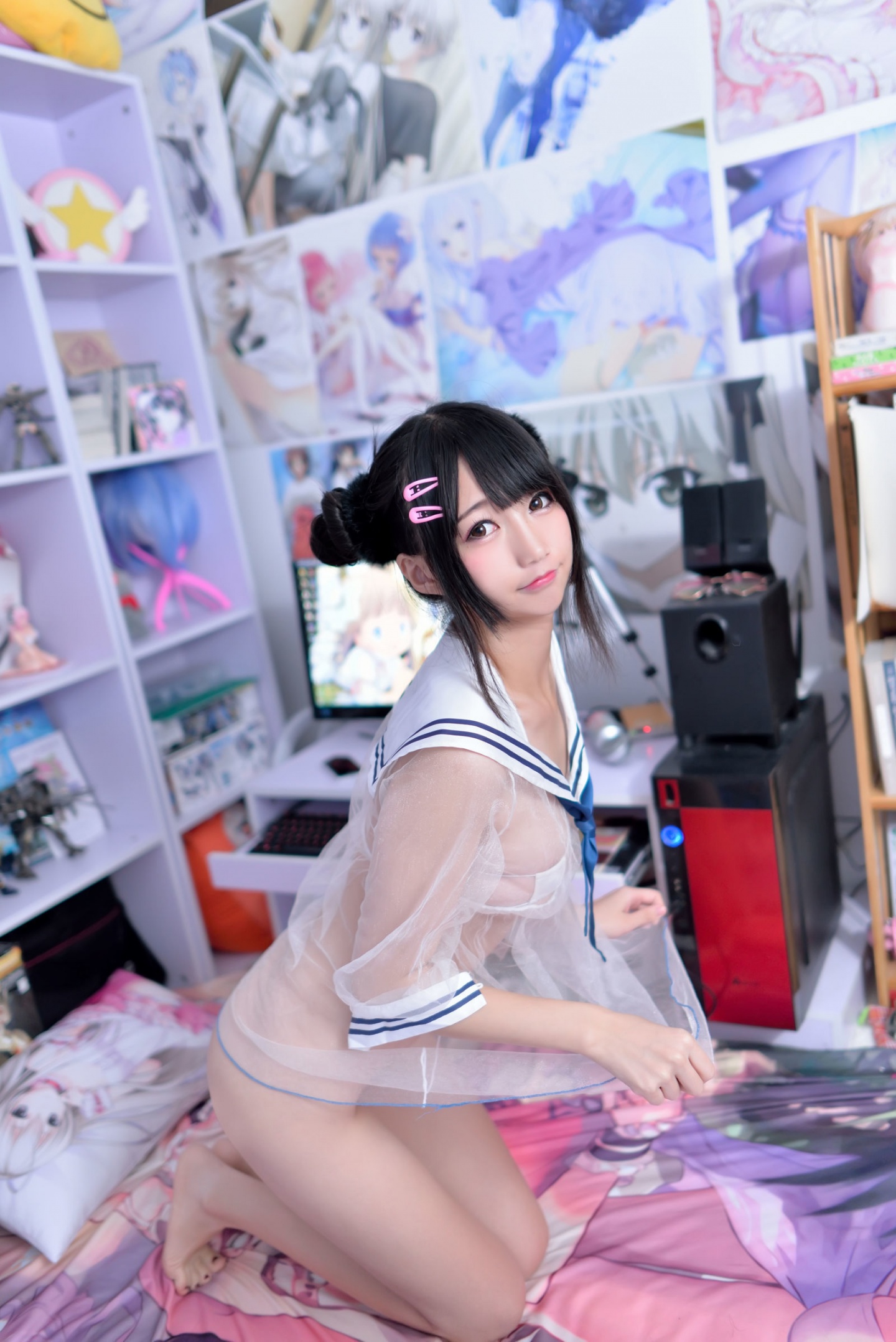 [CosPlay美女] Nagesa魔物女 - 透视水手服+丁字裤 写真套图 [P1]